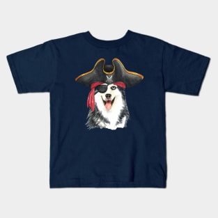 Siberian husky pirate hand drawn watercolor Kids T-Shirt